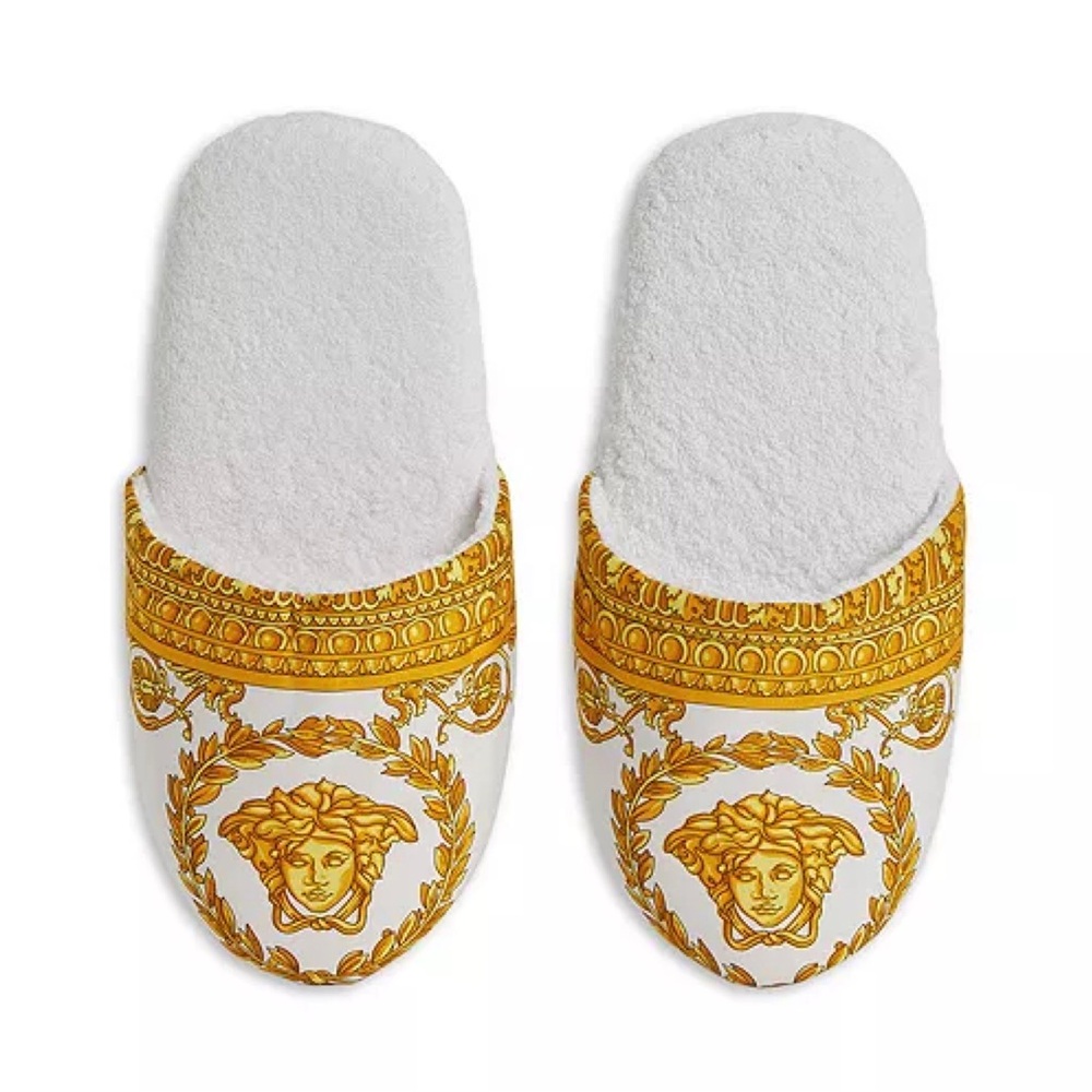 SOLD‼️‼️Versace white & gold Baroque Medusa slippers